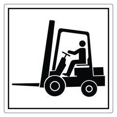 Black and White Icon of Forklift Operator on Vehicle for Industrial Use