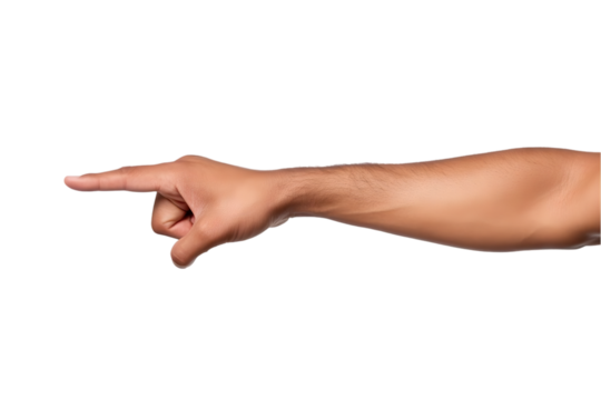 Photo of Hand Pointing Right With Brown Skin Isolated On Transparent Background