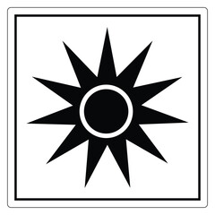 Black and White Sun Symbol with Radiating Rays in Geometric Design