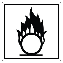 Black flame symbol in circular shape with jagged edges on white background