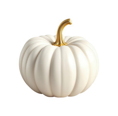 Decorative White Pumpkin with Golden Stem Perfect for Autumn and Halloween Home Decor Isolated on Transparent and White Background