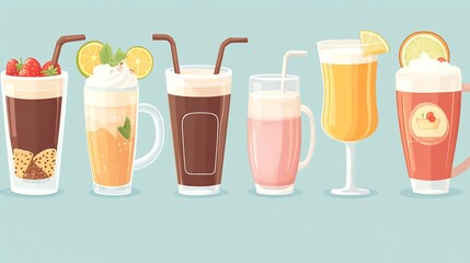 Colorful Cartoon Drinks and Refreshing Non-Alcoholic Beverages Design
