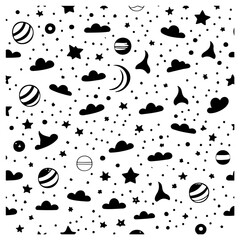 Fototapeta premium Doodle Sky: Whimsical Celestial Elements Pattern