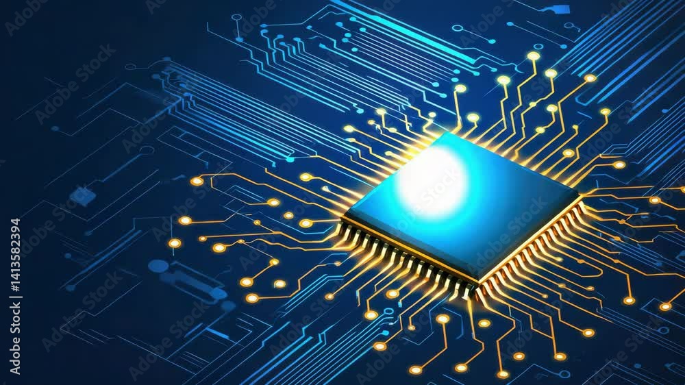 Poster high-tech microchip with circuit board background design