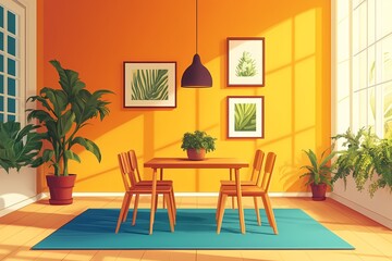 Modern Interior Design: Cozy Vibrant Room with Colorful Decor and Natural Light