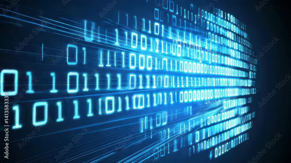 Poster dynamic digital data flow in binary code background