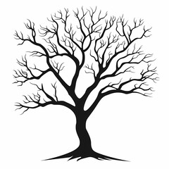 Obraz premium Leafless Tree Silhouette: Organic Outline and Artistic Design in a Mystical Winter Forest Landscape