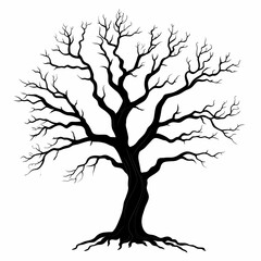 Leafless Tree Silhouette: Abstract Black and White Fine Art Decoration with Detailed Branches for Scenic Nature and Ecology Graphic Design