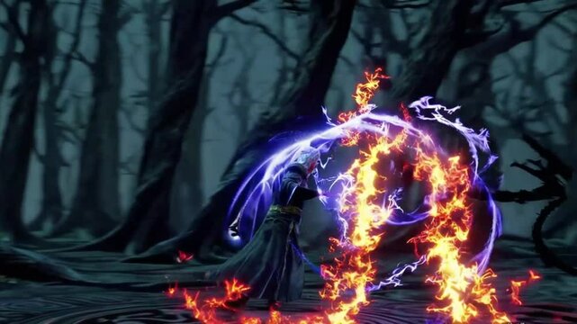 magical duel between a sorcerer and a necromancer