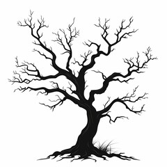 Obraz premium Silhouette of a Leafless Tree - Eerie Art Illustration of Gothic Nature and Abstract Design