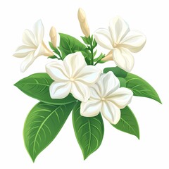 Fototapeta premium Elegant White Jasmine Blossom Illustration: Vibrant Floral Design & Elegant Botanical Artwork