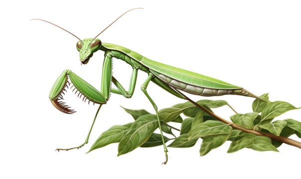 Praying Mantis View on transparent background