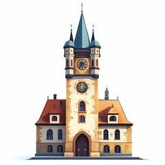 Fototapeta premium Medieval Style Clock Tower. Historic Landmark and Architectural Masterpiece in Traditional European Design - Tourist Attraction and Cultural Heritage Gem