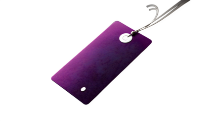 Glossy purple tag with a curled edge and white dot, set against a clean black background --ar 16:9 --v 7.0