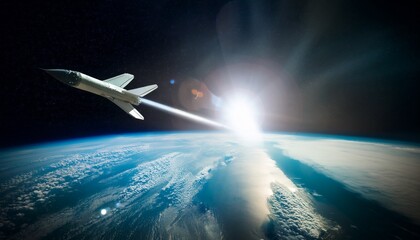 Fototapeta premium 宇宙を飛ぶミサイル
