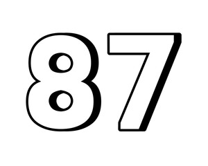 number 87 on transparent background,white color with a bold, 3D appearance and shadow effects for added depth and dimension for design elements