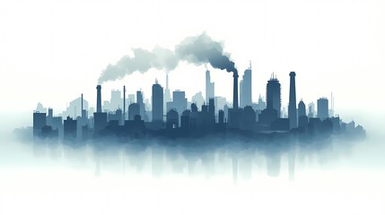 Fototapeta premium Urban Skyline with Industrial Pollution and Environmental Impact - Illustration of Metropolis and Climate Change Shadows