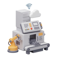 Cartoon Factory Machine with Cloud Computing and Automation Technology Concept