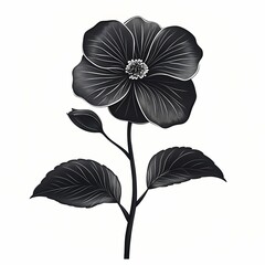 Elegant Monochrome Botanical Illustration: Black Flower Silhouette Art for Creative Floral Designs