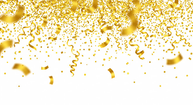 Golden Streamers of Celebration: Glimmering golden confetti and festive streamers cascade downwards, signifying jubilant celebrations of success, achievements, and joyous occasions.