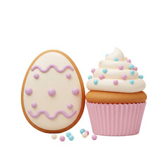 Festive Easter Treats Cupcake and Egg Cookie on a Black Background