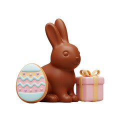 Celebrating Easter Chocolate Bunny with Gift and Decorated Egg Cookie