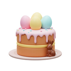 Festive Easter Cake with Decorated Eggs and Chocolate Bunny