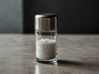 Transparent Salt Shaker with Rounded Steel Top and Compact Design in Simple View