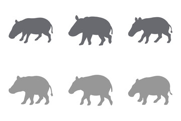 Tapir Silhouette Icon Set. Animal Illustration Design