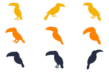 Toucan Bird Silhouette Icon Set. Animal Illustration Design