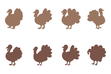 Turkey Silhouette Icon Set. Animal Illustration Design