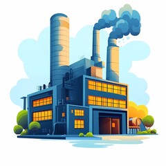 Obraz premium Modern Industrial Factory Illustration with Smokestacks and Machinery. Exploring Urban Manufacturing and Energy Production