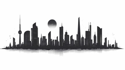 Fototapeta premium Modern Cityscape Silhouette. Black and White Urban Skyline Art with Minimalist Vector Design
