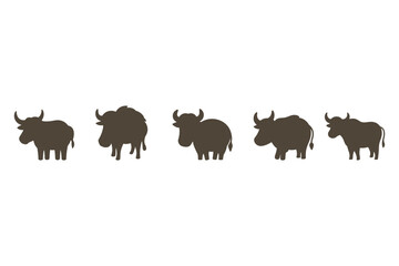 Yak Silhouette Icon Set. Animal Illustration Design