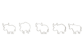 Yak Outline Icon Set. Animal Illustration Design