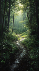 Obraz premium Nature's Challenge: Navigating Muddy Trails in Lush Paradise