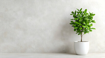 Vibrant green potted plant minimalist home decor stock photo