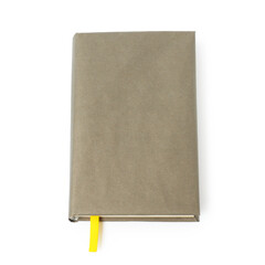 Book with ribbon bookmark isolated on white, top view