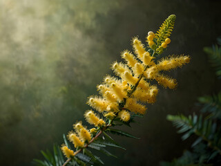 Naklejka premium Soft Mimosa Flower with Fluffy Yellow Blossoms on a Thin Arching Stem