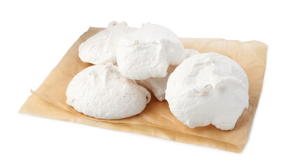 Delicious homemade meringue cookies isolated on white