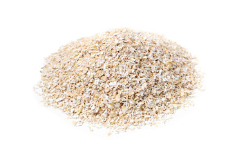 Superfood product. Pile of oat powder isolated on white