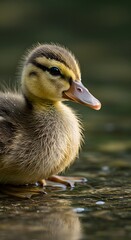 Duckling Standing in Water Close Up Vertical Image