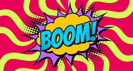 Comic letter BOOM. Vector illustration of bright cartoon in retro pop art style. Comic text sound effect