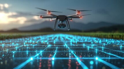 Drone technology revolutionizes agriculture aerial surveying innovations in farmland high-tech environment bird's eye view for efficiency