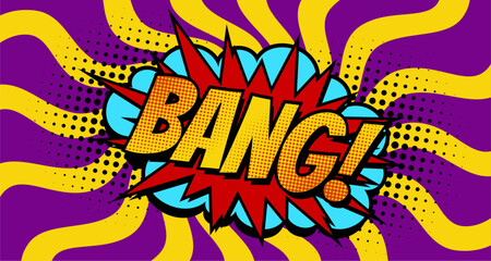 Retro comic speech bubble with colorful halftone shadow. with BANG text. Vector illustration, vintage design, pop art style