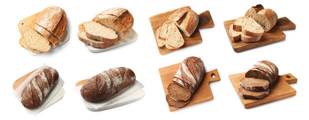 Different types of bread isolated on white, set