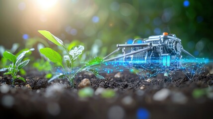 Innovative agricultural technology enhances crop growth fields digital imaging outdoor close-up smart farming solutions