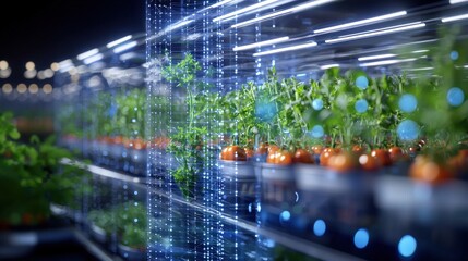 Innovative agricultural technology vertical farm digital growth system urban environment futuristic view sustainable concepts