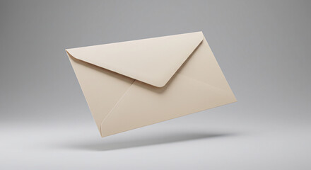 Business envelope floating closed, angled for design display, shadow under flap