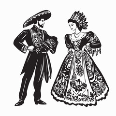 Girl and man in Spanish folk national festive costumes Image vector Isolated on white background.